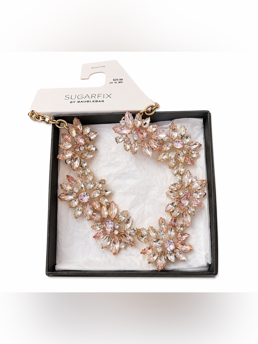 Pink and Gold Crystal Floral Statement Necklace